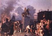 Johannes Adam  Oertel Pulling Down the Statue of King George III Sweden oil painting artist